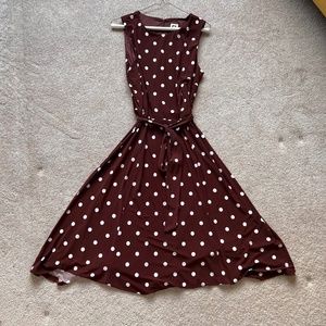 Anne Klein Midi Sleeveless Fit and Flare Brown Polka Dot Dress